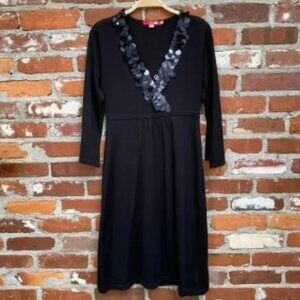 Boden Paillette Black Wool Sweater Dress V‎ Neck Sequins Size 6